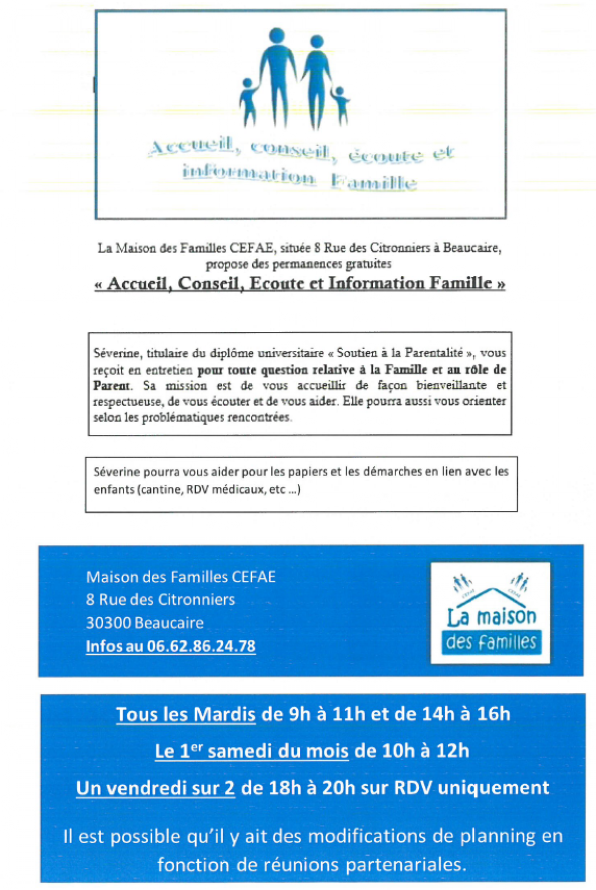 La Maison des Familles - Accueil, Conseil, Ecoute et Information Famille